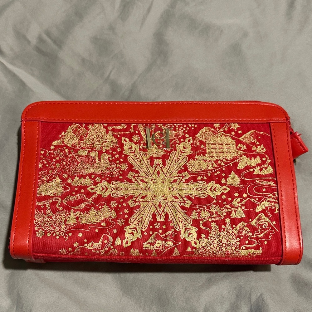 Carolina Herrera Red Christmas Holiday theme makeup bag / travel pouch
